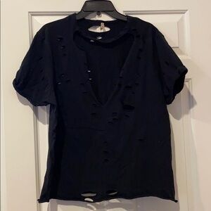 Emma & Sam Black Ripped Distressed Top shirt sz M